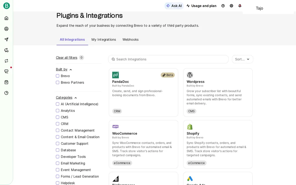 Apps Store Brevo interface screenshot