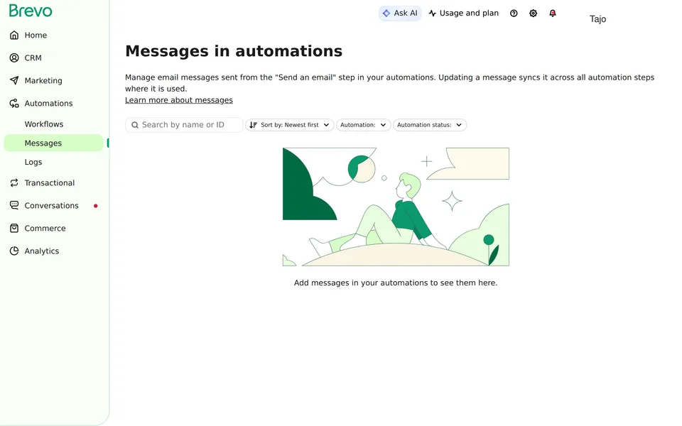 Automation Messages Brevo interface screenshot