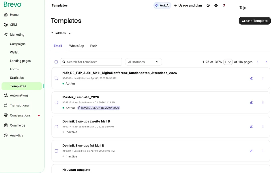 Automations Stats Brevo interface screenshot