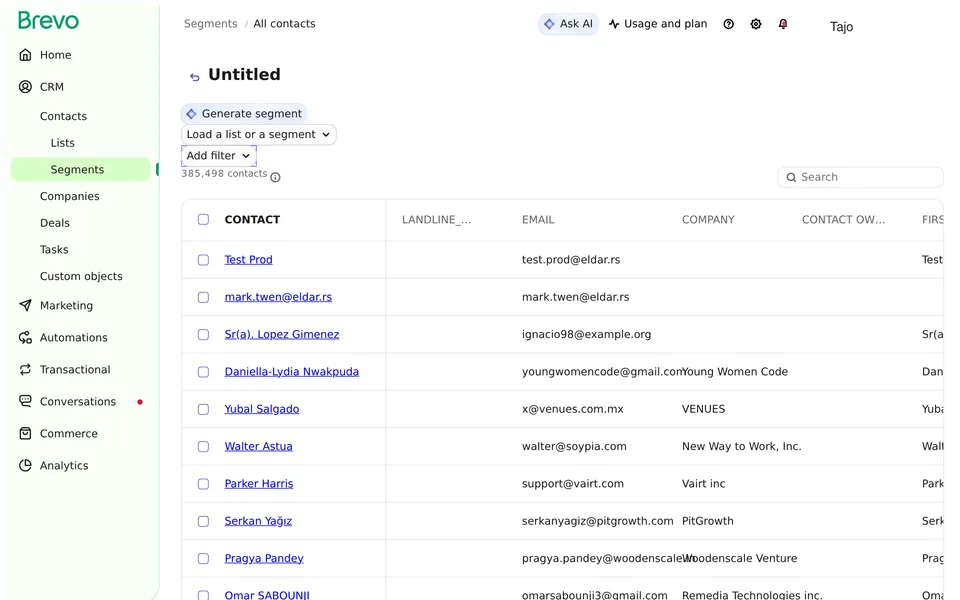 Contact Segment Id New Brevo interface screenshot