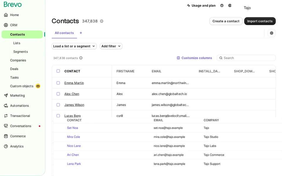Crm Contacts Brevo interface screenshot