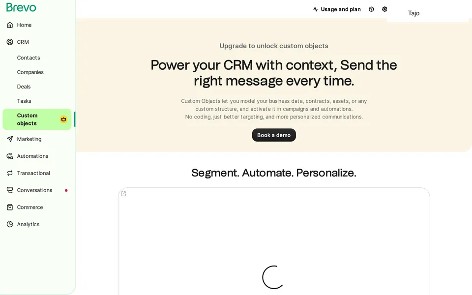 Crm Custom Objects Brevo interface screenshot