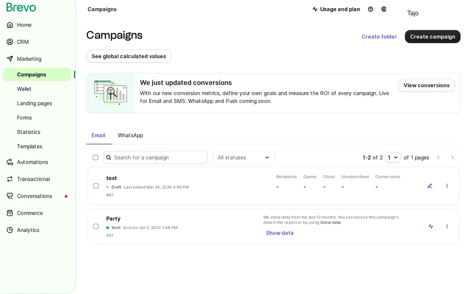 Marketing Campaigns Push Brevo interface screenshot