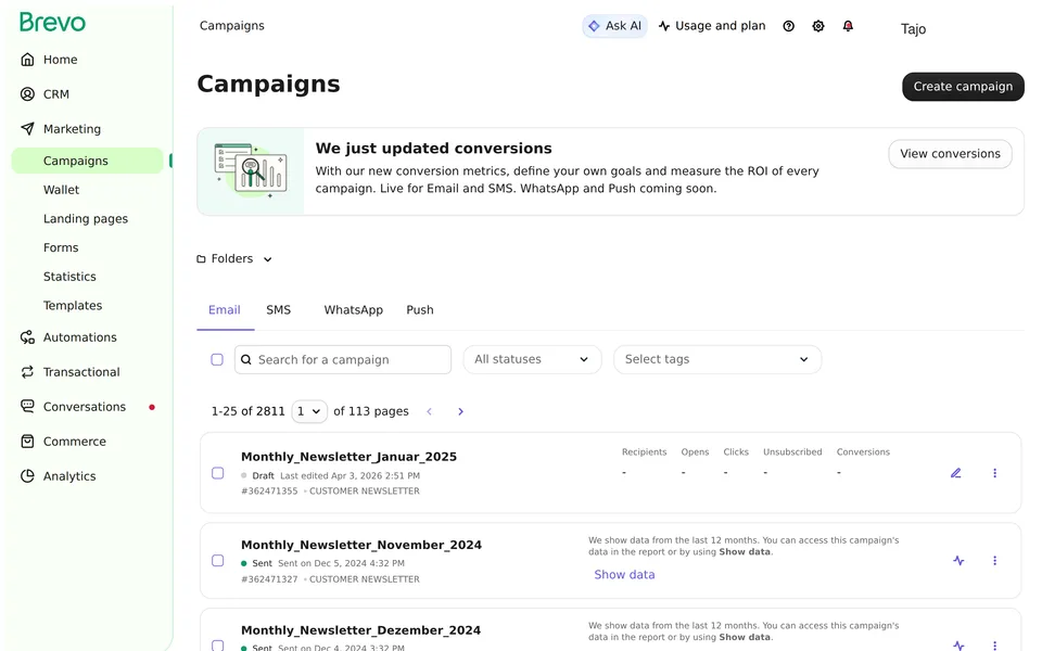 Marketing Campaigns Brevo interface screenshot