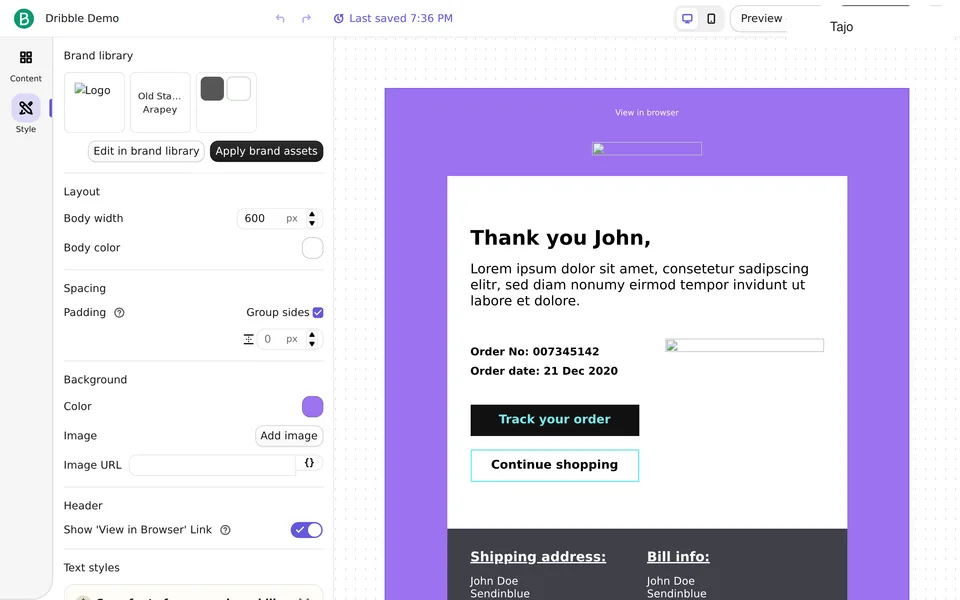 Marketing Email Editor Brevo interface screenshot