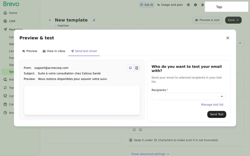 Marketing Template Edit Brevo interface screenshot
