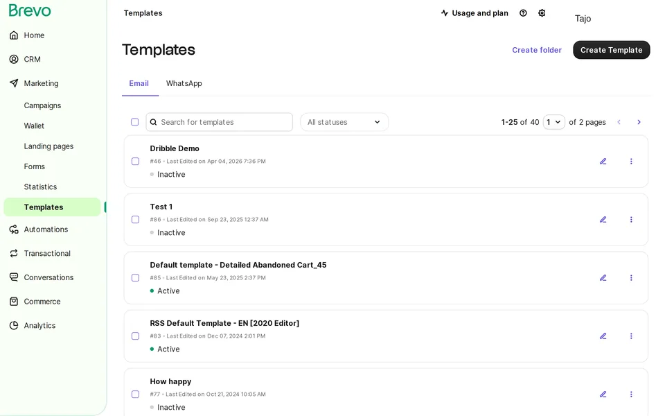Marketing Templates Brevo interface screenshot