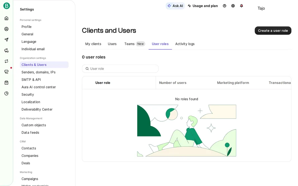 Settings User Roles Brevo interface screenshot